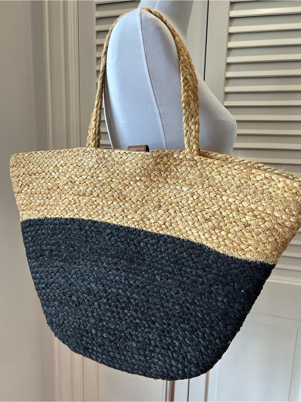 J.Jill Two-Tone Straw Tote Bag - Natural and Black - Picture 2 of 7